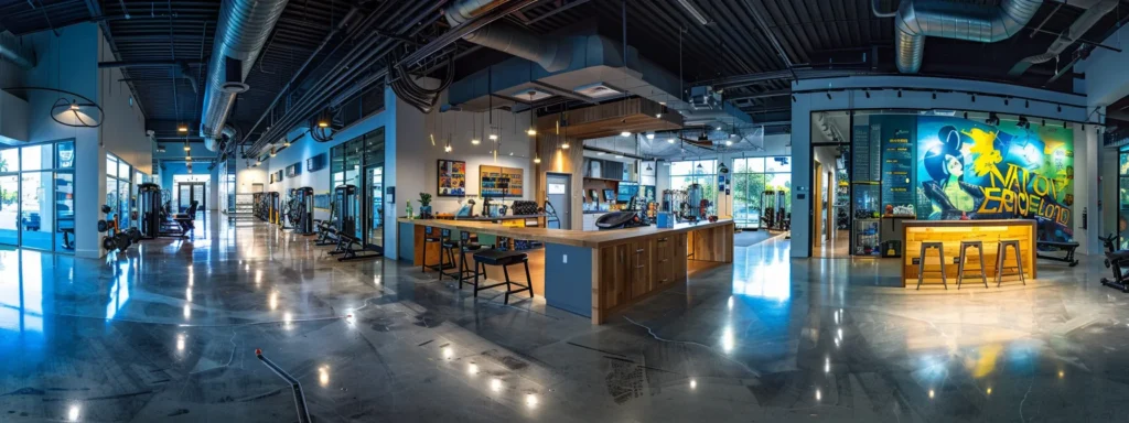 a sleek, modern private training gym in santa monica, featuring high-tech exercise equipment and motivational wall art, filled with focused individuals engaged in dynamic workouts under bright, energizing lighting.