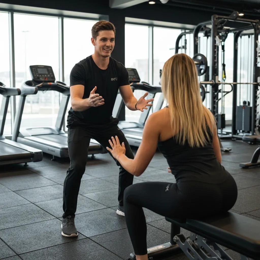 Certified personal trainer at Sweat 60 providing one-on-one coaching during a training session