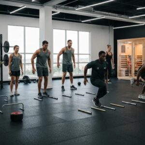 Athletes training at Sweat 60 in Santa Monica, showcasing diverse performance training exercises