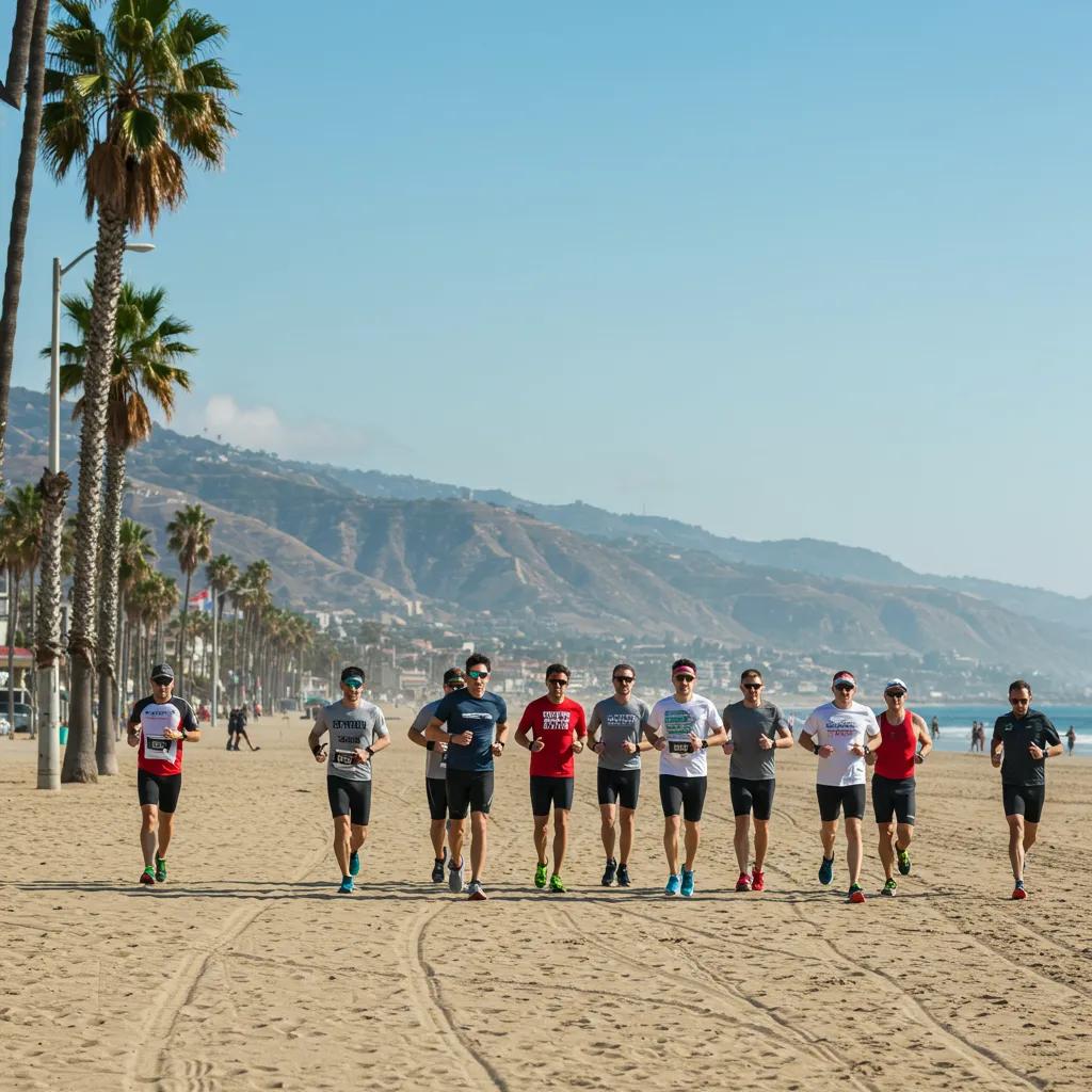 Athletes running on Santa Monica beach focusing on endurance training