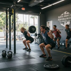 Athletes training in Santa Monica performance center focusing on strength training