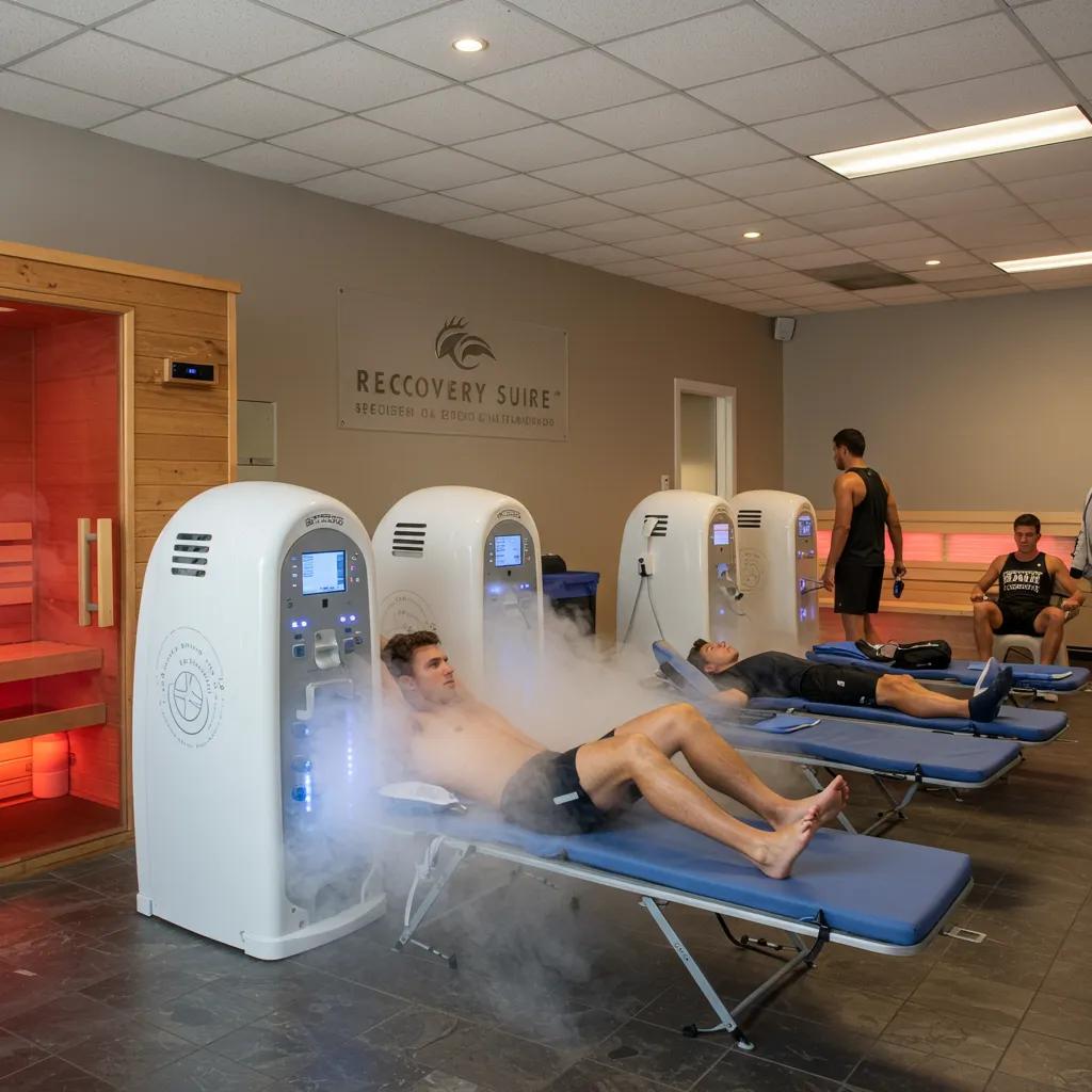 Athletes using recovery methods in Santa Monica including cryotherapy and sauna