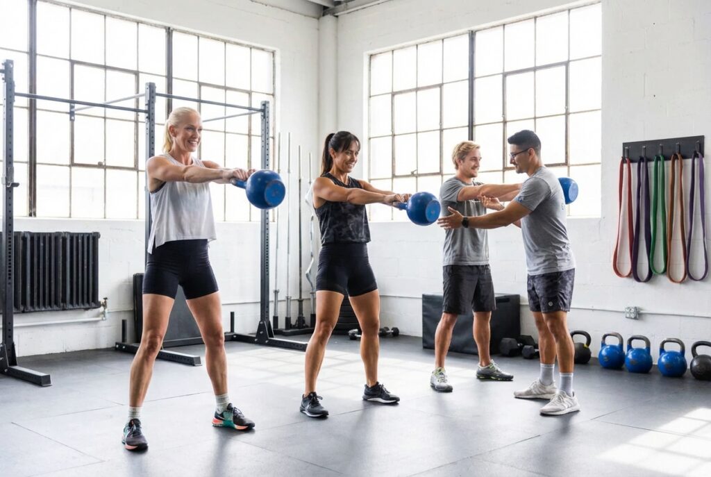 Small group personal training session at a fitness studio in Santa Monica